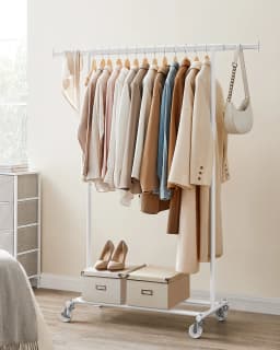 SONGMICS Clothes Rack on Wheels, Heavy Duty Clothes Rail, with Extendable Hanging Rail, 90 kg Load Capacity, Portable
