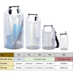 Half Transparent Waterproof Swimming Bag Dry Sack 2//5/10/15/20L Floating Dry Gear Bags For Boating Fishing Rafting Swimming