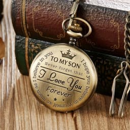 Commemorative gold circular pocket watch as my son's birthday gift Christmas pocket watch waist chain quartz pocket watch