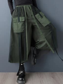 Patchwork Mesh Green Vintage High Waist Wide Leg Pants Women New Spring Autumn Casual Loose Trousers Fashion Streetwear 2026