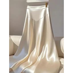 2025 Women Spring Autumn Elegant Temperament Solid Color Satin Skirt Women Clothes Simplicity Office Lady All Match A Line Skirt