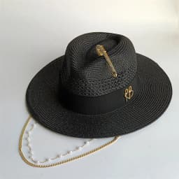 Cherry powder 2026 straw hat pearl chain DIY flat top sun hat new Korean elastic ribbon hat beach hat candy color sun hat