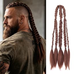 20 Inch Medieval Braided Ponytail Extensions Heat Resistant Synthetic Fiber Clip in Viking Hair for Men Women