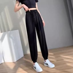Ice Silk Summer Thin New Loose Cuffed Black Sports Lantern Pants Women's Anti-Mosquito Lightweight Comfortable Casual Trousers