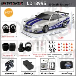 1/18 GTR R34 RWD RC Drift Car LDRC LD1899 2.4G ESP Gyro Alloy Metal Body LED Simulation Headlight Hobby RTR Racing RC Car Toy