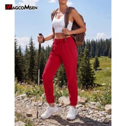 MAGCOMSEN Women's Waterproof Hiking Pants Quick Dry Drawstring Waist Joggers 3 Zipper Pockets Lightweight Outdoor Sport Trousers