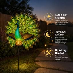 Solar Powered Peacock Garden Stake Light Resin Waterproof Auto On LED Peacock Figurine Lamp for Outdoor Yard Lawn Pathway Decor