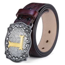 Western Belt Men Genuine Leather Belts for Men Women Cowboy Cowgirl Big Letters Buckle Gold Male Belts Long Black Brown Quality