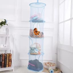 Foldable Plush Animal Storage Net 4 Compartments Hanging Mesh Toy Storage Hammock for Kids Room Toys Gloves Hats Socks
