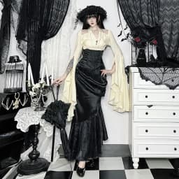 Goth Dark Asymmetrical Maxi Skirts Bottoms Mall Goth Party Halloween High Rise Mermaid Skirts for Women Cosplay Dresses Outfits