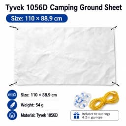 1056D Tyvek Camping Ground Sheet 55g/㎡ Ultralight Waterproof Tent Footprint Tear Resistant Foldable Picnic Mat with Guy Lines