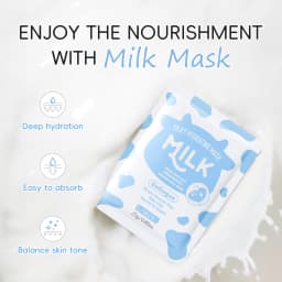 LAIKOU Milk Skincare Set 7PCS Sleeping Mask Serum Hand Cream Mud Mask Sheet Mask Eye Lip Mask Deep Hydrating Nourishing
