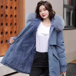 Women's Winter Warm Hooded down Jacket Coat Street Style Loose Fit Knitted Long Sleeve Mid-Length Overcoat from China