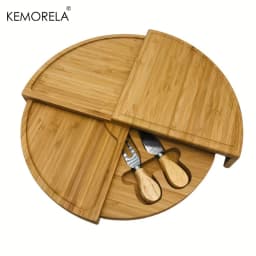 KEMORELA Cheese Board Cutlery Cutter Set with Slide out Drawer - Kitchen Cooking Tools Slicer Fork Scoops Cut Storage Set