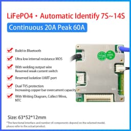 JiaBaiDa Automized Identify 7s-14s 7S 8S 9S 10S 11S 12S 13S 14S 20A 30A LFP NMC Smart BMS 24V 36V 48V Battery Management System