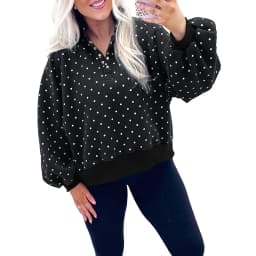 Women Polka Dot Sweatshirt Half Zip Pullover Oversized Loose Fit Long Sleeve Casual Tops Autumn Winter Streetwear