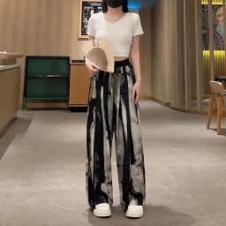 Women's Thin Casual Ice Silk Chiffon Wide Leg Pants 2025 Summer New Style Strap Drop Straight Tube Floor Trousers Korean Women