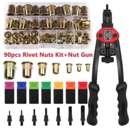 300/220/90pcs M3 M4 M5 M6 M8 M10 M12 Zinc Plated Carbon Steel Flat Head Rivet Nuts OR BT606 Manual Riveter Gun Nut Gun