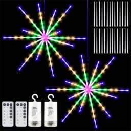 Christmas Garland LED Fairy String Lights Remote 8 Modes Hanging Exploding Star Firework Lights for Garden Party Wedding Decor