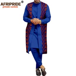 African Traditional Clothing for Men Print Coats Dashiki Shirts and Ankara Pants 3 Piece Set Tribal Outfits Plus Size A2016034