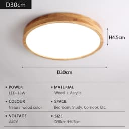 Nordic Solid Wood LED Round Ultra-thin Ceiling Lamp Ideal for Indoor Decoration in Kitchen Living Room Bedroom Home Lighting