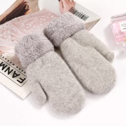 Winter Warm Plus Cashmere Solid Elasticity Soft Full Fingers Mittens Gloves for Women Rabbit Fur Thicken Knitted Cute Gloves