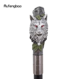 Silver Resin Wolf Head Tree Root Walking Cane Stick for Cosplay Everyday Use with Deluxe Box 93cm Performance Stage Cane