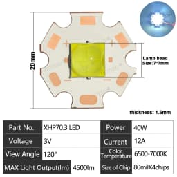 XHP70.3 LED Chip High Power Lamp Ceramic Beads7070 40W DC3V 6V 12V Cold Warm White XHP70.2 XHP50.2 Flashlight Head/ Searchlight
