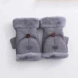 Thicken Flip Cover Suede Gloves Warm Velvet Touch Screen Wool Lining Half Finger Gloves Winter Outdoor Writing Student Gloves