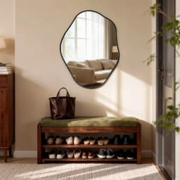 Asymmetrical Black Wall Mirror, Large Irregular Modern Wall Mounted Mirror with Aluminum Alloy Frame, Unique Freeform Decorative Art Mirror for Living Room, Bedroom, Entryway & Hallway