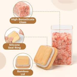 Glass Spice Jars with Bamboo Lid, 8oz Airtight Square Containers with Black Labels, Empty Seasoning Jars for Spice Salt Sugar