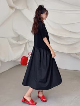 Patchwork Pleated Black Vintage Dresses For Women New Korean Fashion Short Sleeve Loose Casual Summer Long Dress Clothing 2026