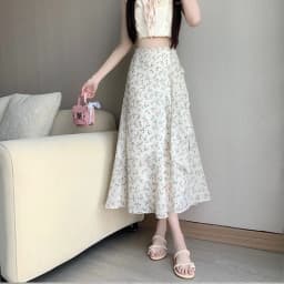 High Waist A-Line Floral Print Chiffon Halter Neck Dress Women's Summer New Style Belted Wrap Skirt Casual Polyester Fiber