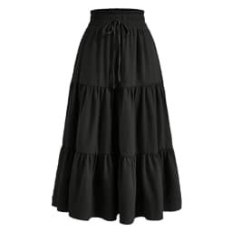 Women's Summer Solid Color Bohemian A-line Midi Skirts 2025 New Female Vacation Casual Loose Faldas