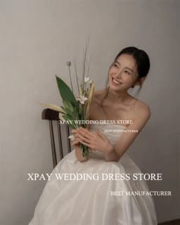XPAY Strapless A Line Korea Wedding Dresses Customized Pleats Taffeta Bridal Dress Backless Wedding Photos Shoot Bride Gown