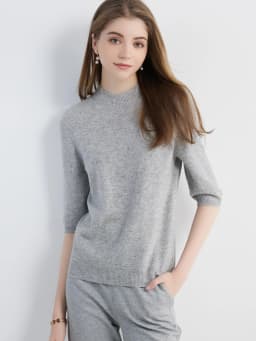 Wool Top Women's Sweater Knitwears Short Sleeve Pullover 100% Wool Half Turtleneck Sweater for Women Knit Jumper Female Clothing