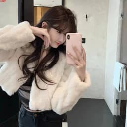 Chic V Neck Cropped Faux Rabbit Fur Jacket Women Elegant Single Button Plush Coats Woman Autumn Winter Fluffy Fleece Outerwear
