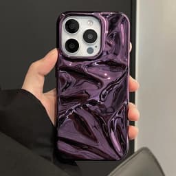 Luxury Electroplate Silvery 3D Wrinkle Phone Case For iphone 17 16 15 14 13 11 12 Pro Max 17Air Purple Water Ripple Soft Cover