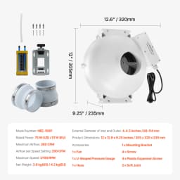 SucceBuy Radon Fan Installation Kit Quiet Radon Mitigation Fan System Kit with Indicator Waterproof Indoor/Outdoor Ventilation