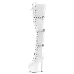Patent Over Knee Boots 17CM Heels | SIDE LACE-UP & Buckle Strap | Glossy Goth Platform Heels for Club & Stage