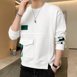 Unisex Personalized Patchwork Pullover for Men's 2023 Autumn New Versatile Casual Plush Loose Trendy Top Spliced O-neck Shirt