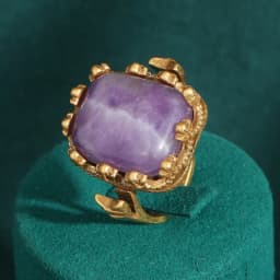 Retro Noble Purple Square Natural Stone Rings for Women Prong Setting Wedding Bands Vintage Antique Jewelry Party Copper 2024