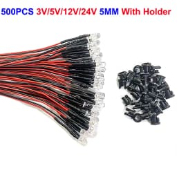 20-1000pcs 3mm 5mm 10mm LED Pre-wired water clear 3V 5V 12V Red Green Blue white RGB UV light-emitting diode with Plastic Holder