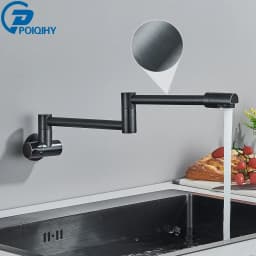 Chrome Black Wall Mounted Faucet Single Cold Water Tap 360 Rotating Spout Washing Faucet Folding Neck Bathroom Kitchen Tap