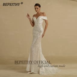 BEPEITHY Customized Sequins Mermaid Wedding Dresses 2022 For Women 2 In 1 Detachable Train Lace Bridal Gown Beach Vestido Novia
