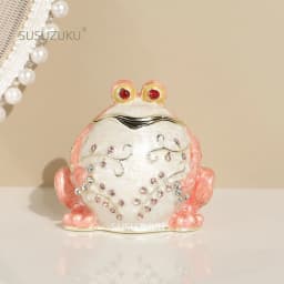 1pc Hand Painted Hinged Frog Trinket Jewelry Box Crystal Jeweled Small Cute Frog Animal Figurines Collectible