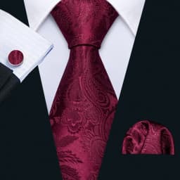 Fashion Red Plaid Men Tie Set 8.5cm Silk Jacquard Neckties Wedding Business Handkerchief Cufflink Tie Set Barry.Wang FA-6011