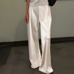 Maemukilabe Satin Wide Leg Pants Casual Elastic High Waist Solid Color Loose Fit Pants Office Ladies Trousers Women Streetwear