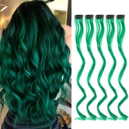 5 pcs/set 18 Inch Colored Clip In Hair Extensions Long Curly Synthetic Highlight Hairpieces Colorful Streak Hair For Women