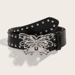 3.8x105cm Retro Punk Style Rivet Belt with Butterfly Metal Buckle Wide Belt Fashion Waistband Women's Jeans Pants Y2K Belt